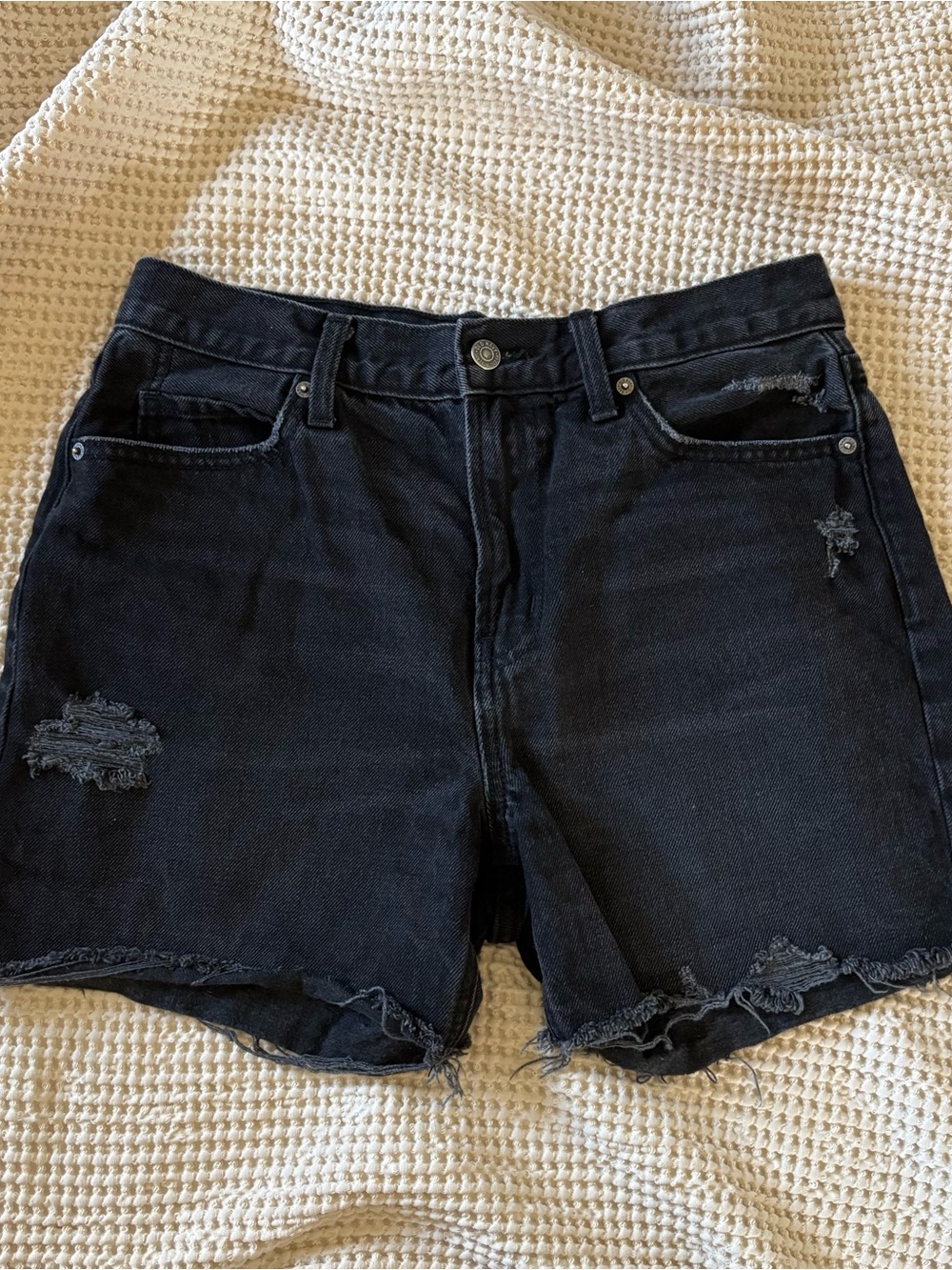 old navy black distressed denim shorts